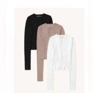 Abercrombie & Fitch Women's 3-Pack Long-Sleeve Featherweight Rib Tops Size L Lot